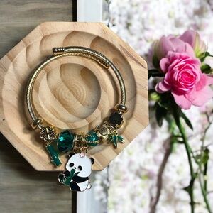 Gold and Green Panda Charm Bracelet